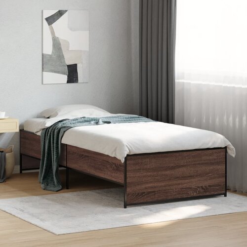 Furnova Posteljni okvir rjav hrast 90x200 cm inženirski les in kovina, (21940578) Slike