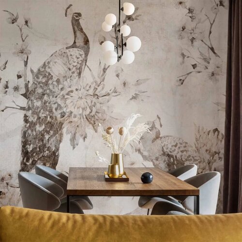  Foto tapeta - Peacocks in Delicate Beige 200x140 Premium Slike