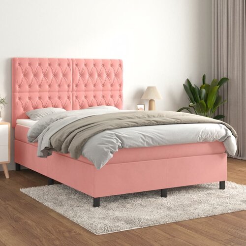 The Living Store Box spring postelja z vzmetnico roza 140x200 cm žamet - Box Spring Postelja, (21438505) Slike