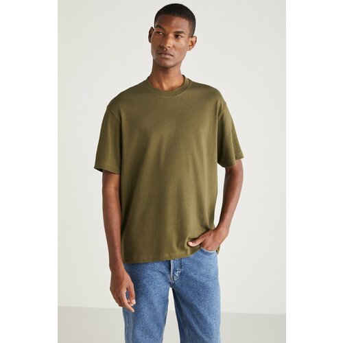 GRIMELANGE CURTIS Basic Relaxed Khaki Single T-Shirt Cene
