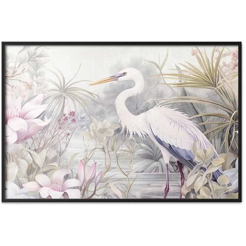  Plakat - Heron Wading in a Pond - illustration in light colors 90x60 Crni okvir Slike
