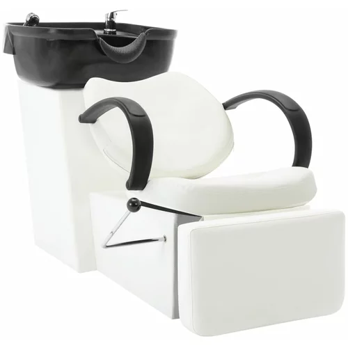 vidaXL salonski stol z umivalnikom za glavo črno in belo umetno usnje