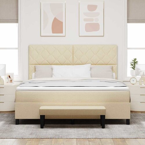  Krevet s opruga kutije s uzglavljem Krema 180 x 200 cm tkanina Slike