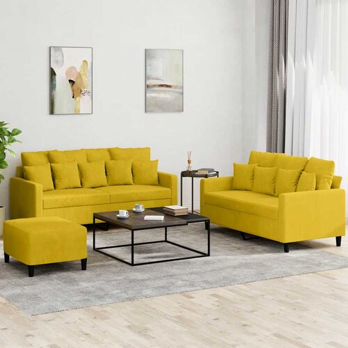  3-dijelni set sofa s jastucima žuti baršunasti Cene