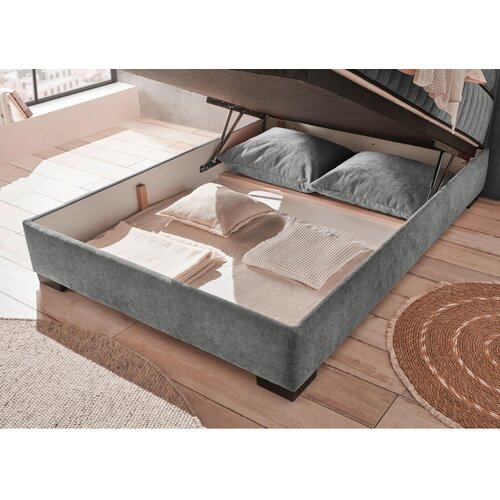 MID.YOU POSTELJA Z VZMETNICO 140 cm x 200 cm , tekstil, leseni material antracit Slike