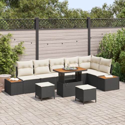 vidaXL 9 Djelovni Vrtni Sofa Set s Jastucima Crni Poli Ratan Akacija Cene