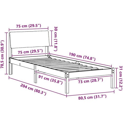  Okvir kreveta smeđe i tamnosivo 75 x 190 cm Masivna borovina Slike
