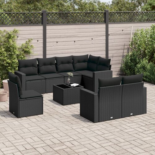 VidaXL 9-dijelni set vrtnih sofa s jastucima crni od poliratana Slike