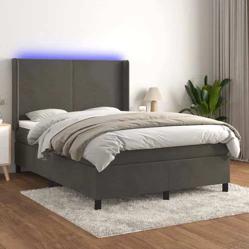 The Living Store Box spring postelja z vzmetnico LED temno siva 140x200 cm žamet - Box Spring Postelja, (21489844)