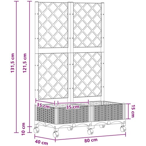  Vrtni saksija s re&amp;scaron;etkom i kotačima Smeđa 80 x 40 x 131,5 cm PP Slike