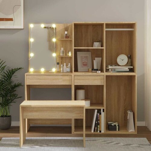  Set toaletnog stolića boja hrasta sonome LED konstruirano drvo - sonoma hrast 1 1 Cijene