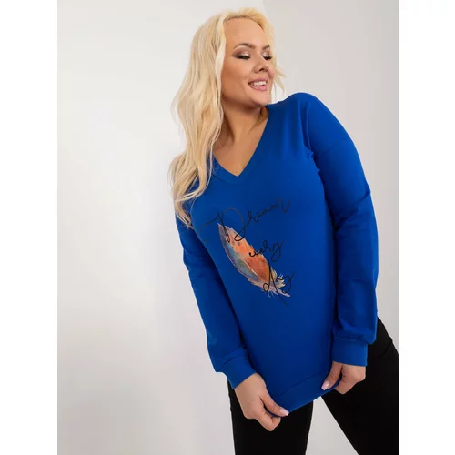 Fashion Hunters Cobalt blue women's plus size blouse with inscriptions