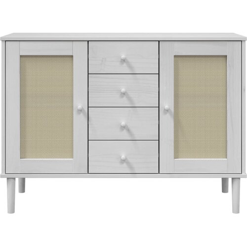  Komoda SENJA bijela izgled ratana 112x40x80 cm masivna borovina Slike