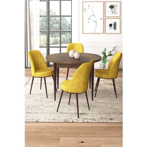 Hanah home Tor - Baroque, Mustard BaroqueMustard Dining Table & Chairs Set (5 Pieces) Cene