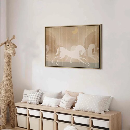  Slika - Moon Horses - Horses Galloping Among Trees on a Starry Night 90x60 U prirodnom drvenom okviru Slike