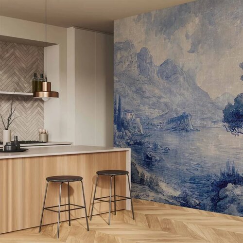  Foto tapeta - Blue Bay - Italian landscape of Lake Como painted with blue ink 250x175 Vodootporna Slike