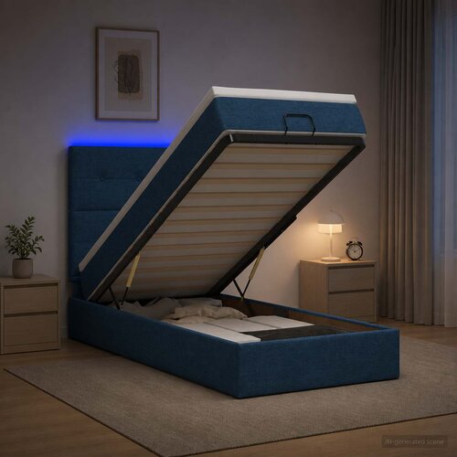  Krevet od pjene s madracem i LED-om Plava 90 x 190 cm Tkanina Cijene