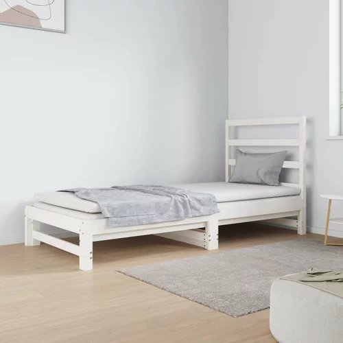  Izvlečna dnevna postelja bela 2x(90x190) cm trdna borovina, (20726126)