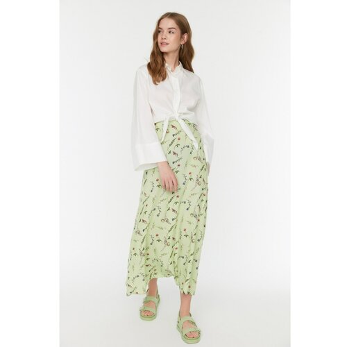 Trendyol Green Natural Fabric Floral Pattern High Waist Knitted Skirt Cene