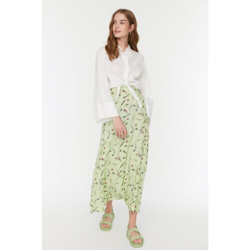Trendyol Green Natural Fabric Floral Pattern High Waist Knitted Skirt Slike