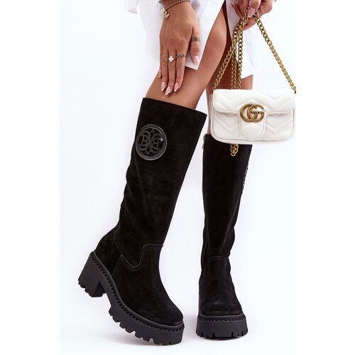 Lewski Shoes Women's Suede Boots Over The Knee Black Lewski 3367 Cene