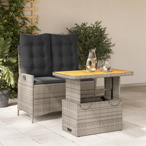  2-dijelni vrtni blagovaonski set s jastucima sivi od poliratana Siva 90 cm table length Cene