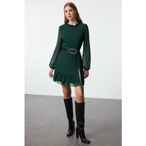 Trendyol Emerald Green Plain Woven Dress Cene