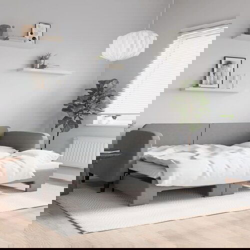 VidaXL Izvlečna dnevna postelja svetlo siva 100x200 cm blago Slike