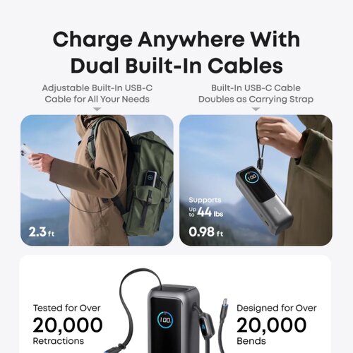 Anker 25000mAh, 165W, sa ugrađenim USB-C kablom na izvlačenje, Power Bank za laptop srebrni Cene