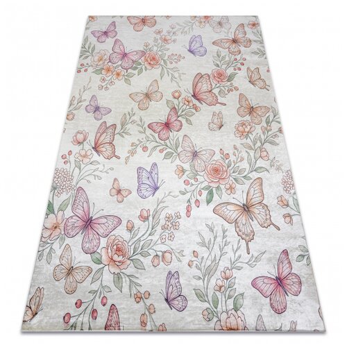 RugsX BAMBINO 61450 pralna preproga Metulji za otroke protizdrsna - krema / roza 80x150 cm, (5000359165) Cene