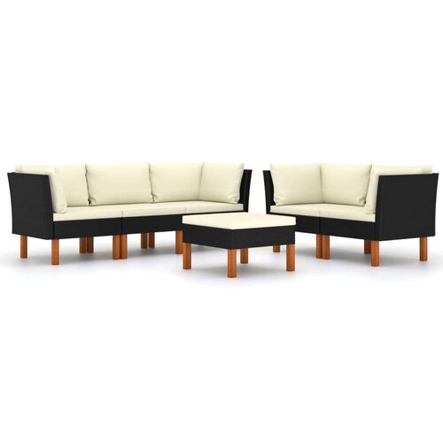  6-dijelna vrtna garnitura od poliratana s jastucima crna Cene