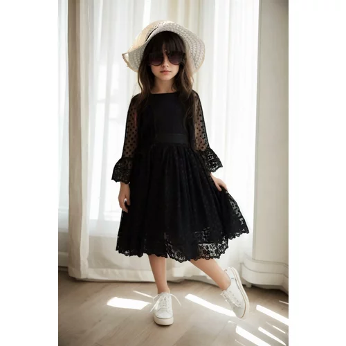 Dewberry N8712 Princess Model Girls Dress with Hat & Lace-BLACK