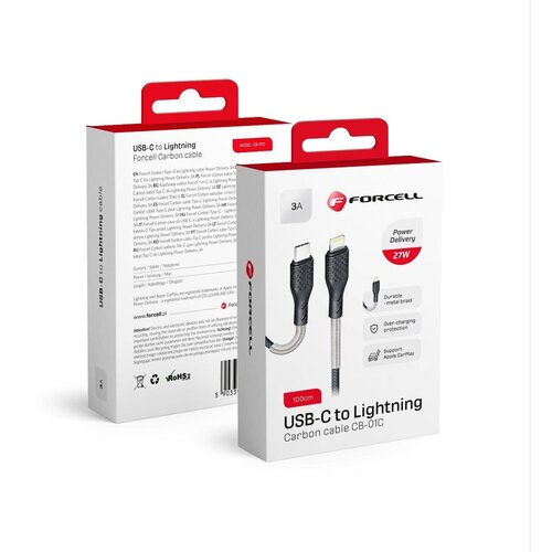 forcell Karbonski kabel Type- C na Lightning 8-pin Power Delivery PD27W CB-01C crni 1 metar Cene