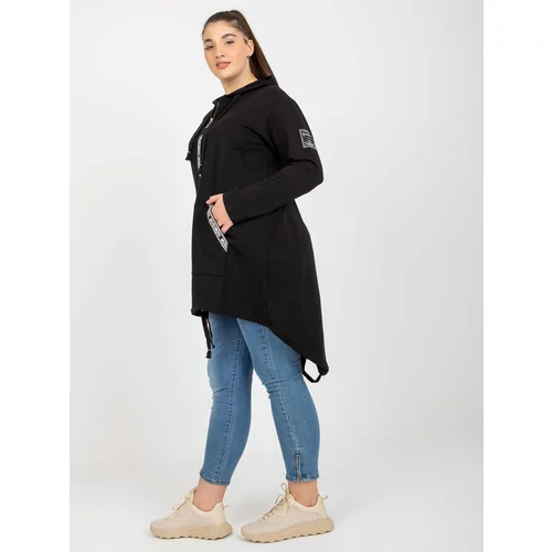 Fashion Hunters Black long plus size zipped hoodie with hood