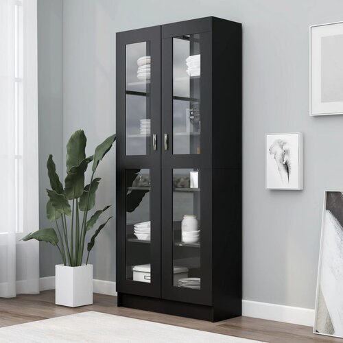 VidaXL Vitrina črna 82,5x30,5x185,5 cm iverna plo&amp;scaron;ča Slike