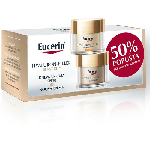 EUCERIN® box hyaluron + elasticity dnevna krema SPF30, 50 ml + noćna krema, 50 ml promo Slike