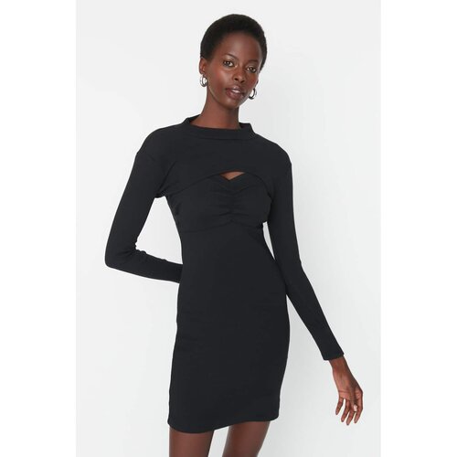 Trendyol Black Super Crop Blouse Detailed Bodycone Knitted Dress Slike