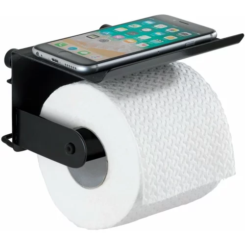 Wenko crni zidni držač toaletnog papira s držačem za mobitel Classic Plus