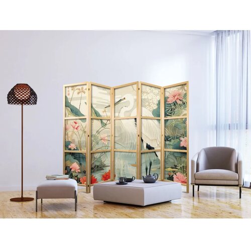  Japanski paravan - By an Asian pond - an illustration in the style of a Japanese engraving depicting a heron 225x172 Slike