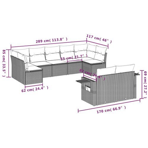  9-dijelni set vrtnih sofa s jastucima crni od poliratana Crna 85 x 62 x 69 cm Slike