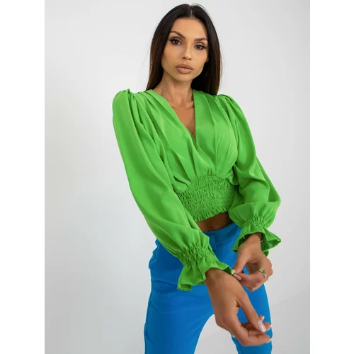 Fashion Hunters Light green formal blouse with puffed sleeves