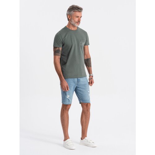 Ombre Men's denim short shorts with holes - light blue Cijene