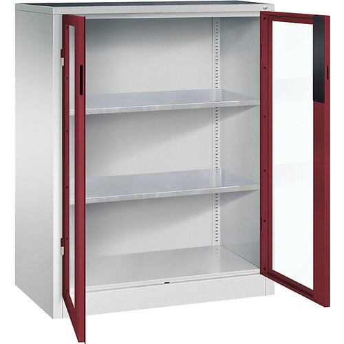 C+P Omara s krilnimi vrati z akrilnim steklom, VxŠxG 1200 x 930 x 500 mm, 2 polici, svetlo sive / rubinasto rdeče barve Cene