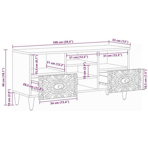  ormar s ladicama Bijelo 100 x 33 5 x 46 cm Čvrsto drvo manga - Bijelo Slike