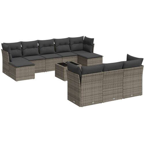 vidaXL 11-dijelni set vrtnih sofa od poliratana s jastucima sivi Cijene