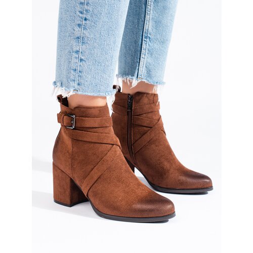 SHELOVET Brown suede women's ankle boots on post Slike