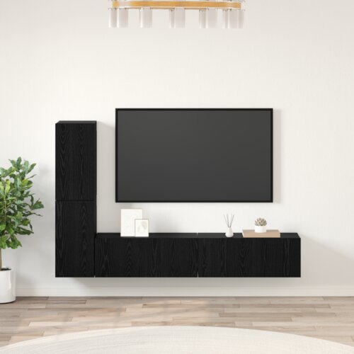 VidaXL TV Kabinet za Zid s policom s pohranom s vratima 4 pcs Crni hrast Konstruirano drvo Slike