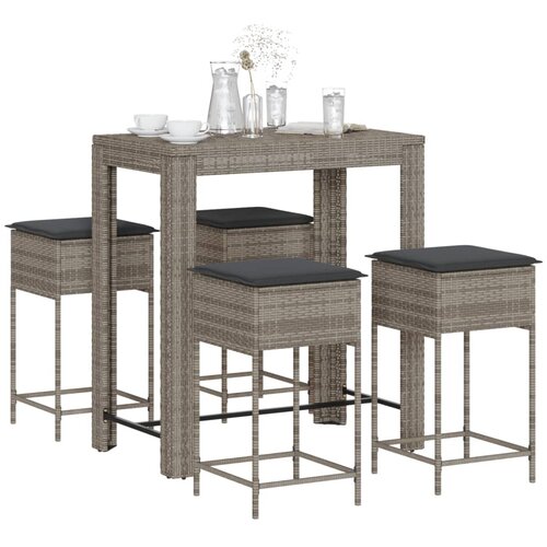  5-dijelni vrtni barski set od poliratana s jastucima sivi Siva 100 x 60.5 x 110.5 cm Cijene