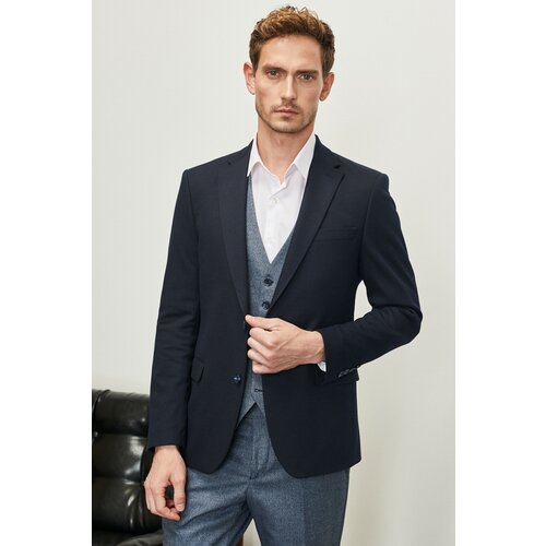 ALTINYILDIZ CLASSICS Men's Dark Navy Blue Slim Fit Slim Fit Mono Collar Plaid Patterned Vest Suit Slike