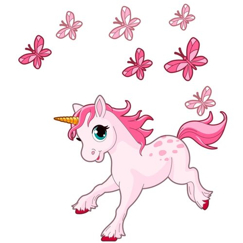 Ambiance Stenske nalepke Pink Unicorn in Papillons Cene